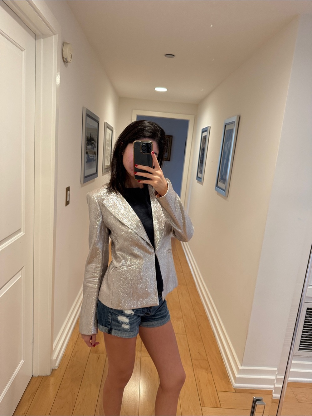 Rachel Zoe Metallic Silver Sequin Blazer